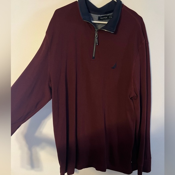 Nautica Men’s Burgundy Quarter Zip PullOver - Picture 2 of 4